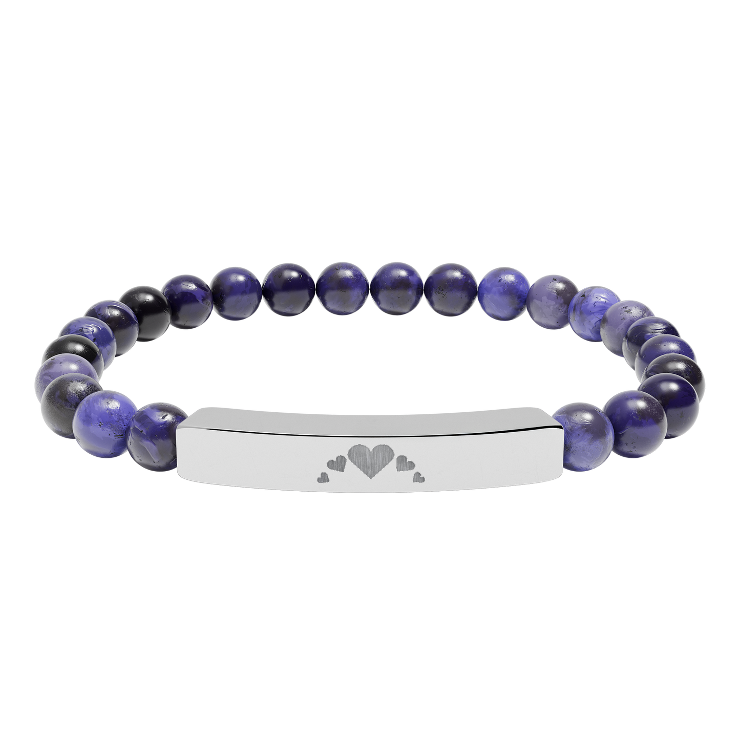 Engravable Heart graphics Natural Stone Bar Bracelet – Stretch Bead Jewelry with customizable design