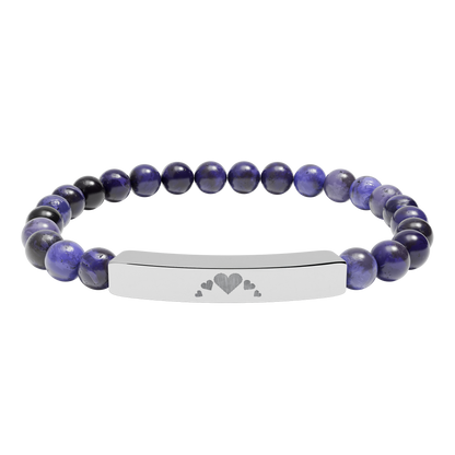 Engravable Heart graphics Natural Stone Bar Bracelet – Stretch Bead Jewelry with customizable design