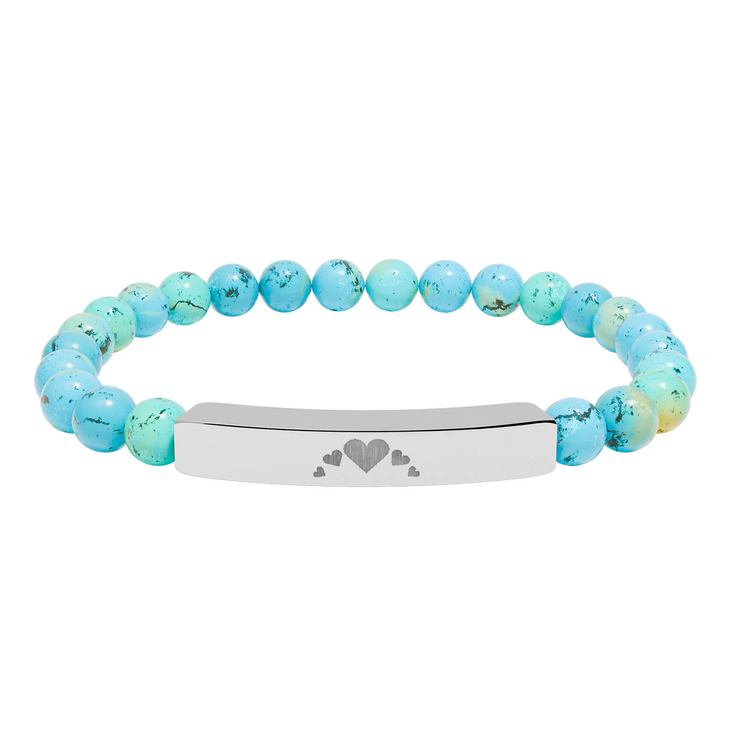 Engravable Heart graphics Natural Stone Bar Bracelet – Stretch Bead Jewelry with customizable design