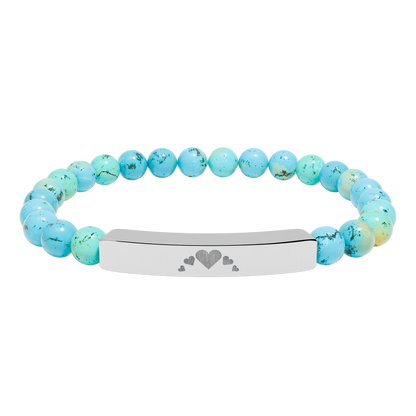 Engravable Heart graphics Natural Stone Bar Bracelet – Stretch Bead Jewelry with customizable design