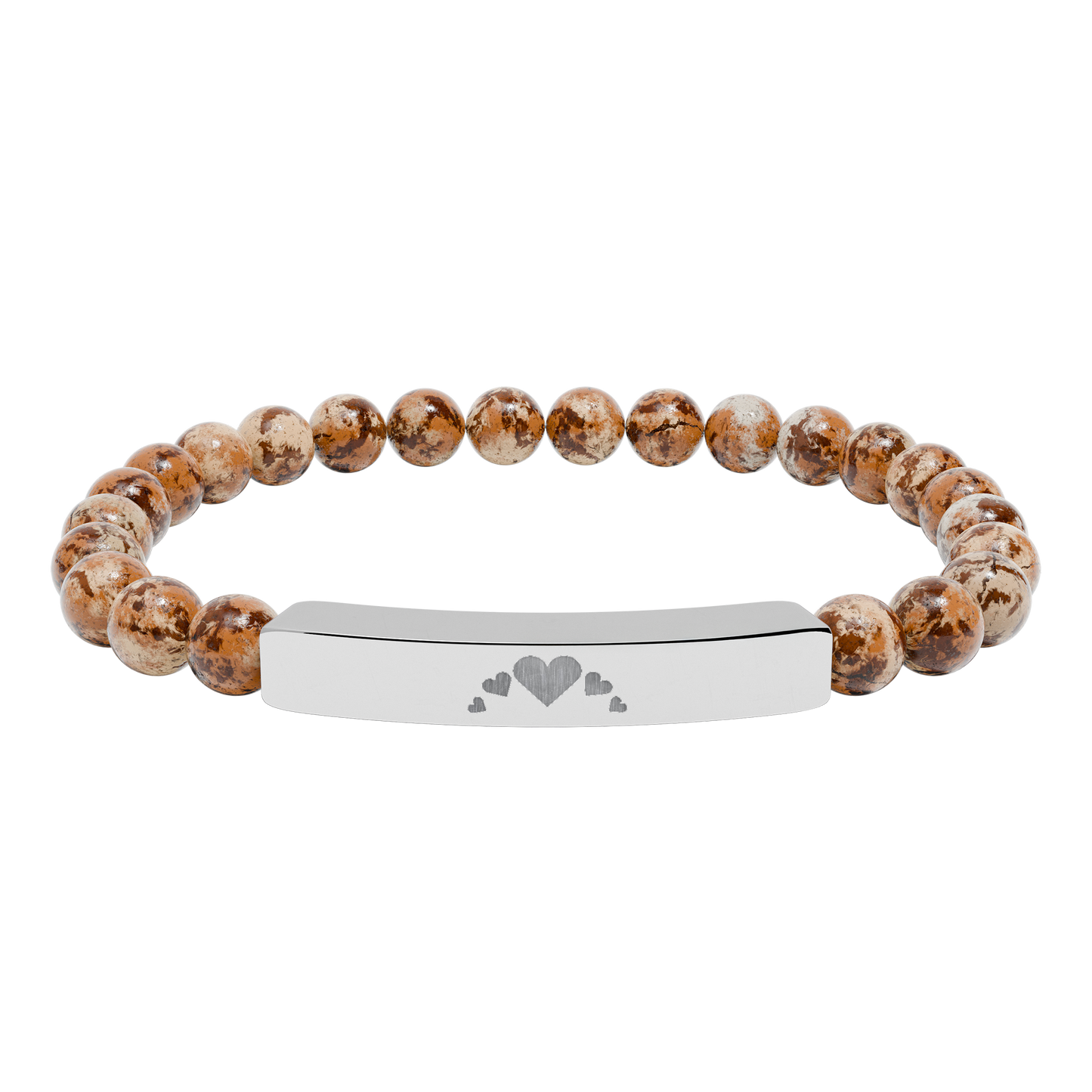Engravable Heart graphics Natural Stone Bar Bracelet – Stretch Bead Jewelry with customizable design