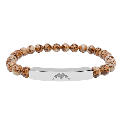 Engravable Heart graphics Natural Stone Bar Bracelet – Stretch Bead Jewelry with customizable design