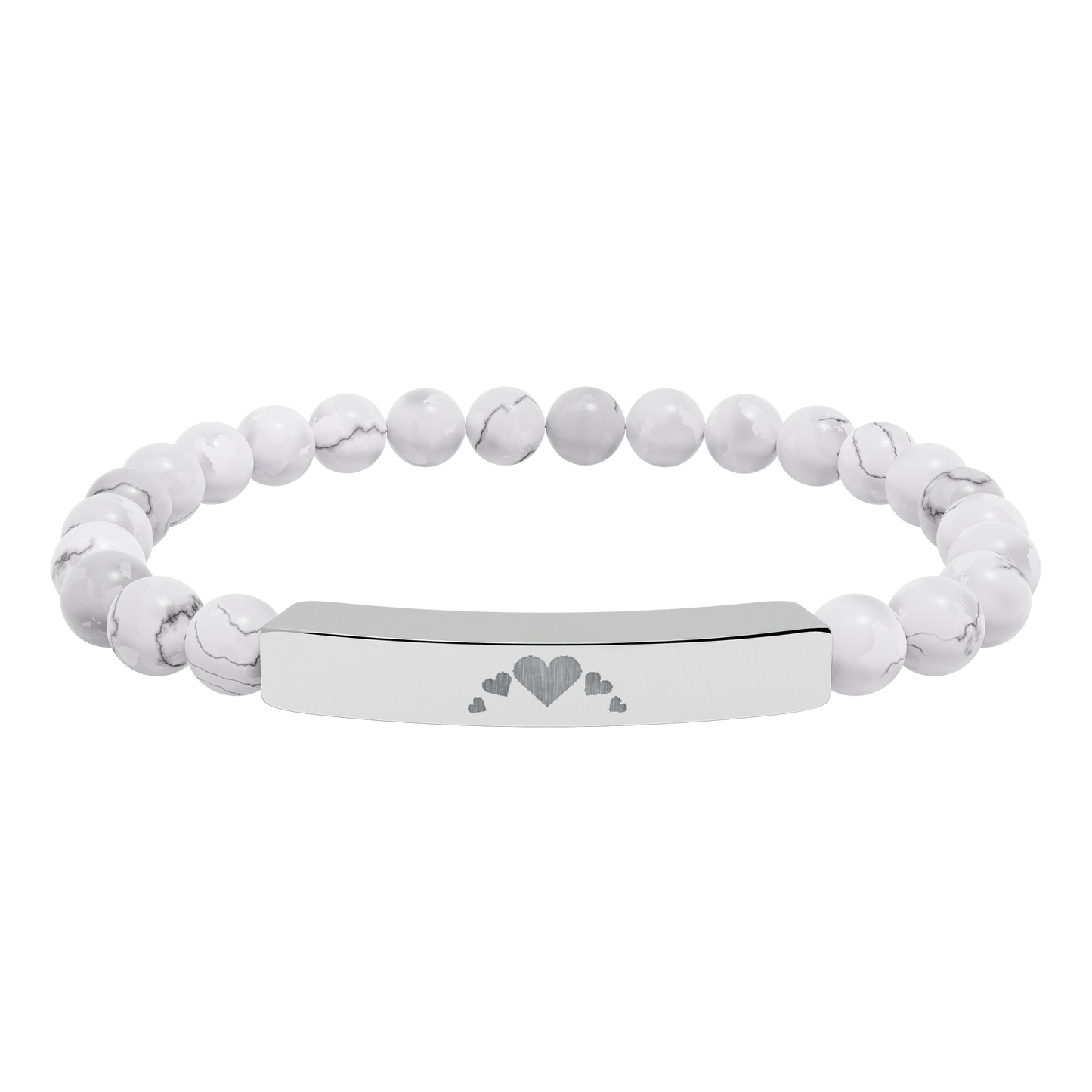 Engravable Heart graphics Natural Stone Bar Bracelet – Stretch Bead Jewelry with customizable design