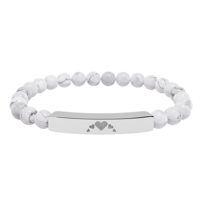 Engravable Heart graphics Natural Stone Bar Bracelet – Stretch Bead Jewelry with customizable design