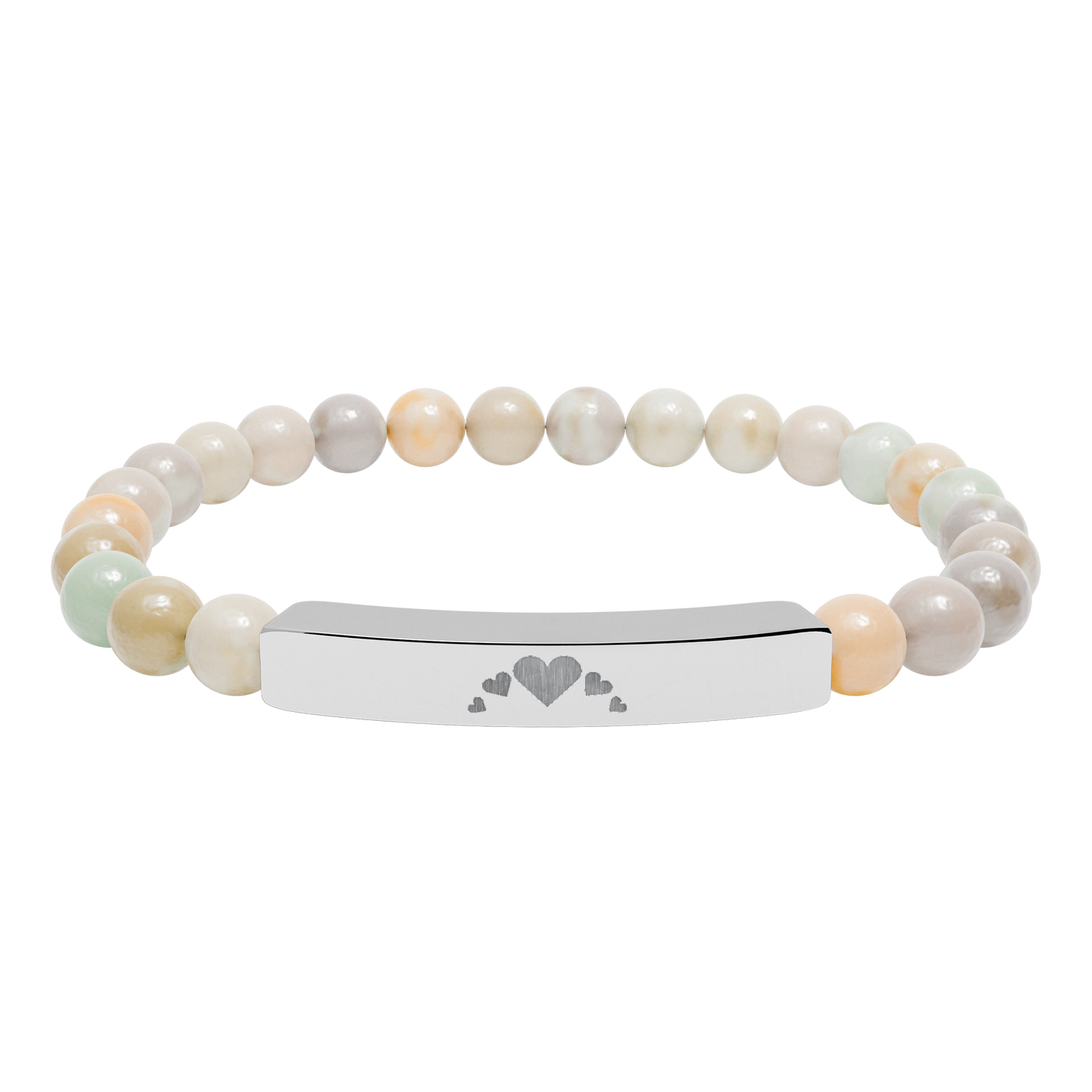 Engravable Heart graphics Natural Stone Bar Bracelet – Stretch Bead Jewelry with customizable design