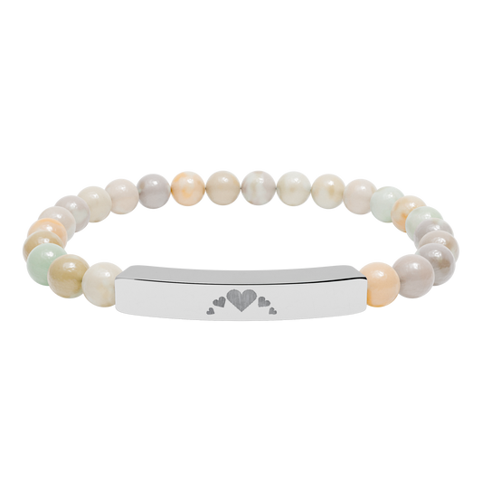 Engravable Heart graphics Natural Stone Bar Bracelet – Stretch Bead Jewelry with customizable design