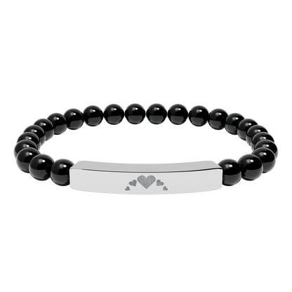 Engravable Heart graphics Natural Stone Bar Bracelet – Stretch Bead Jewelry with customizable design
